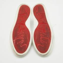 Pre Owned Christian Louboutin Two Tone Leather and Snakeskin Embossed Sneakers Size 39