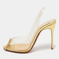 Pre Owned Christian Louboutin Gold Leather and PVC Ring My Toe Sandals Size 37