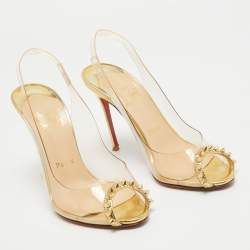 Pre Owned Christian Louboutin Gold Leather and PVC Ring My Toe Sandals Size 37
