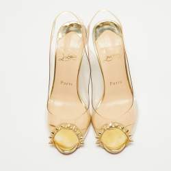Pre Owned Christian Louboutin Gold Leather and PVC Ring My Toe Sandals Size 37
