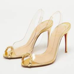 Pre Owned Christian Louboutin Gold Leather and PVC Ring My Toe Sandals Size 37