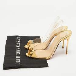 Pre Owned Christian Louboutin Gold Leather and PVC Ring My Toe Sandals Size 37