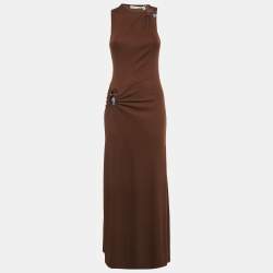 Pre Owned Christopher Esber Brown Embellished Rib Knit Callisto Duality Long Dress S