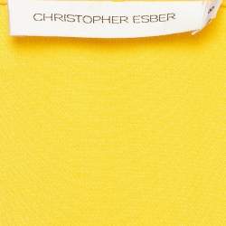 مملوكة مسبقًا فستان كريستوفر إيسبر طويل قماش كريب حرير أصفر بتفاصيل مفتوحة ميديوم