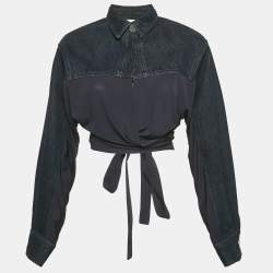 Pre Owned Christopher Esber Navy Blue Sevilla Crop Denim Wrap Top M