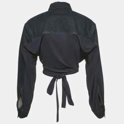 مملوكة مسبقًا Christopher Esber Navy Blue Sevilla Crop Denim Wrap Top M