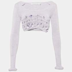 Pre Owned Christopher Esber Lilac Crochet Cotton Long Sleeve Crop Top XS