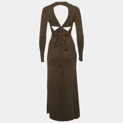 Christopher Esber Brown Rib Knit Cut-Out Midi Dress XS