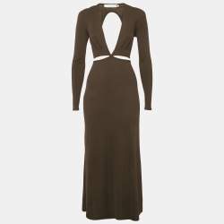 Christopher Esber Brown Rib Knit Cut-Out Midi Dress XS