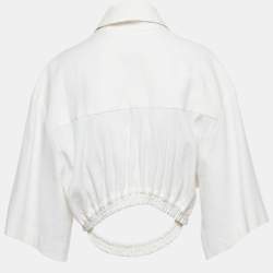 Pre Owned Christopher Esber Ivory Linen Blend Shirt Style Crop Top S