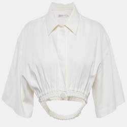 Pre Owned Christopher Esber Ivory Linen Blend Shirt Style Crop Top S
