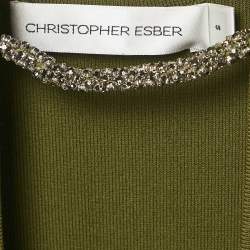 Pre Owned Christopher Esber Green Embellished Rib Knit Maxi Dress S