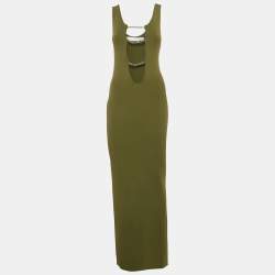 Pre Owned Christopher Esber Green Embellished Rib Knit Maxi Dress S