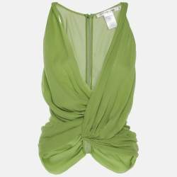 Pre Owned Christopher Esber Green Crepe Twisted Tops S