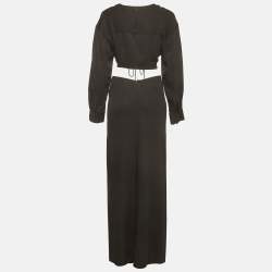 Pre Owned Christopher Esber Black Stretch Crepe Ruched Crop Top & Skirt Set M