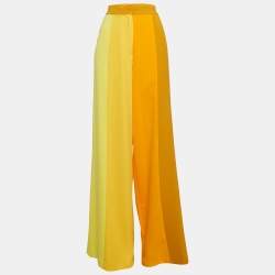Christopher John Roger Yellow Paneled Crepe High Rise Trousers M