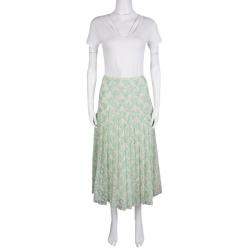 Christopher Kane Mint Plasma Floral Lace Pleated Midi Skirt S