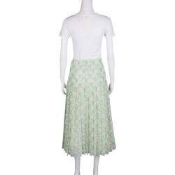 Christopher Kane Mint Plasma Floral Lace Pleated Midi Skirt S