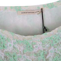 Christopher Kane Mint Plasma Floral Lace Pleated Midi Skirt S