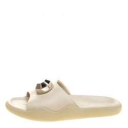 Christopher Kane Cream Crystal Embellished Flat Slides Size 37