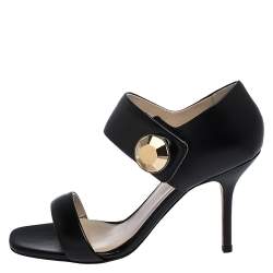 Christopher Kane Black Leather Metal Detail Sandals Size 39