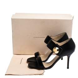 Christopher Kane Black Leather Metal Detail Sandals Size 39