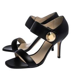 Christopher Kane Black Leather Metal Detail Sandals Size 39