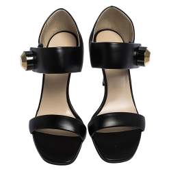 Christopher Kane Black Leather Metal Detail Sandals Size 39
