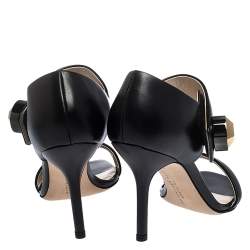 Christopher Kane Black Leather Metal Detail Sandals Size 39