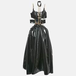 Christopher Kane Black Faux Leather Cut-Out Strap Detail Maxi Dress S 