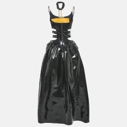 Christopher Kane Black Faux Leather Cut-Out Strap Detail Maxi Dress S 