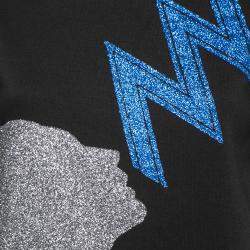 Christopher Kane Black Glitter Heads and Lightning Print Short Sleeve Sweatshirt Dress XS