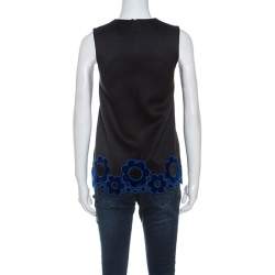 Christopher Kane Black Cotton Blend Flower Applique Trim Sleeveless Top S