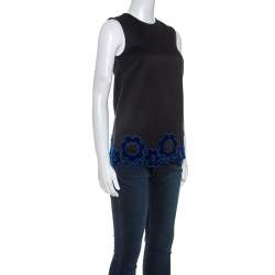 Christopher Kane Black Cotton Blend Flower Applique Trim Sleeveless Top S