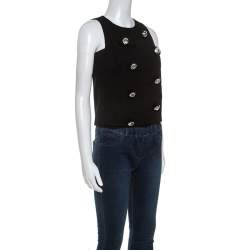 Christopher Kane Black Crepe Large Crystal Detail Sleeveless Top S