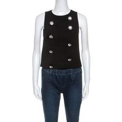 Christopher Kane Black Crepe Large Crystal Detail Sleeveless Top S