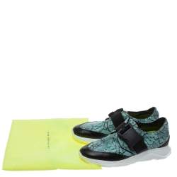 Pre Owned Christopher Kane Black/Blue Lace Print Leather Safety Buckle Low Top Sneakers Size 36.5