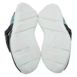 Pre Owned Christopher Kane Black/Blue Lace Print Leather Safety Buckle Low Top Sneakers Size 36.5