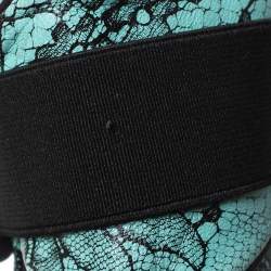 Pre Owned Christopher Kane Black/Blue Lace Print Leather Safety Buckle Low Top Sneakers Size 36.5