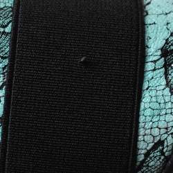 Pre Owned Christopher Kane Black/Blue Lace Print Leather Safety Buckle Low Top Sneakers Size 36.5