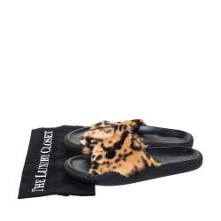 Christopher Kane Brown Leopard Print Fur Pool Slides Size 38