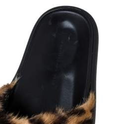 Christopher Kane Brown Leopard Print Fur Pool Slides Size 38