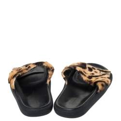 Christopher Kane Brown Leopard Print Fur Pool Slides Size 38