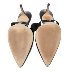 Christopher Kane Black Leather Pointed Toe Ankle Wrap Mule Sandals Size 39.5