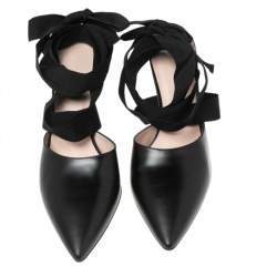 Christopher Kane Black Leather Pointed Toe Ankle Wrap Mule Sandals Size 39.5