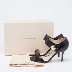 Pre Owned Christopher Kane Black Leather Metal Detail Sandals Size 39