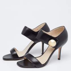 Pre Owned Christopher Kane Black Leather Metal Detail Sandals Size 39