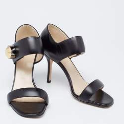 Pre Owned Christopher Kane Black Leather Metal Detail Sandals Size 39