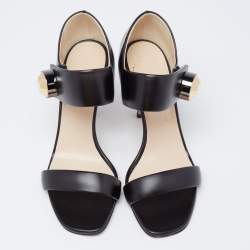 Pre Owned Christopher Kane Black Leather Metal Detail Sandals Size 39