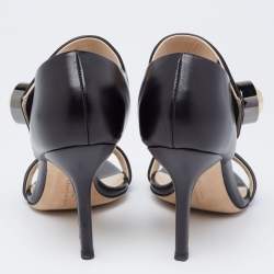 Pre Owned Christopher Kane Black Leather Metal Detail Sandals Size 39